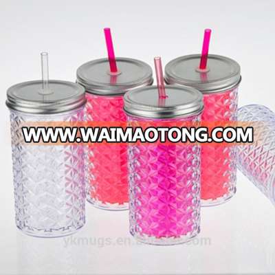 2016 NEW ITEM BPA FREE 750ML DOUBLE WALL PLASTIC STRAW MUG WITH IRON CAP