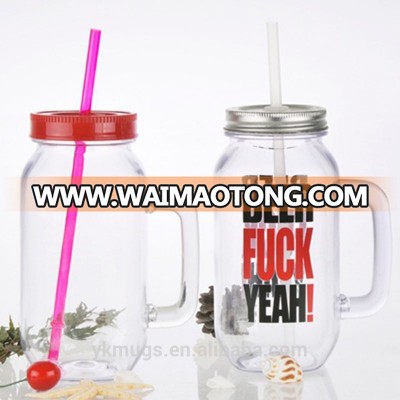 FDA LEGB passed food safety double wall plastic straw mug with handle